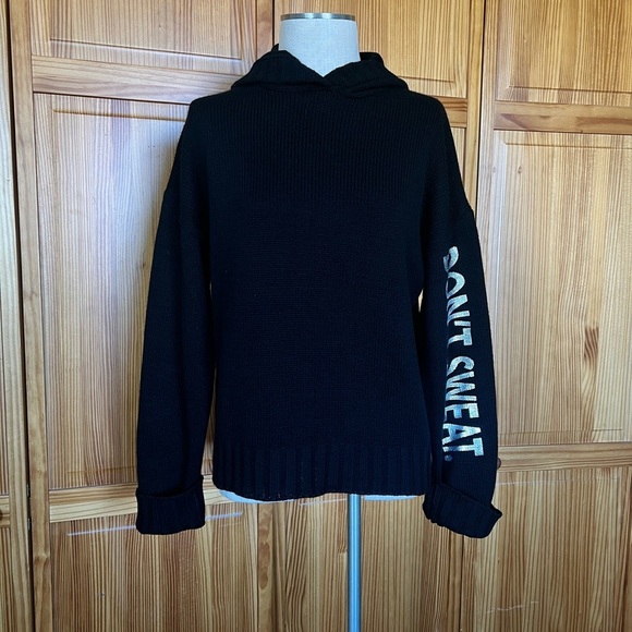 TopShop Small Oversized Black Hooded Sweater Don’t Sweat Casual Wear Streetwear - Picture 2 of 9